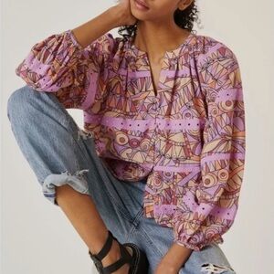 Anthropologie Multicolor Geometric Blouse